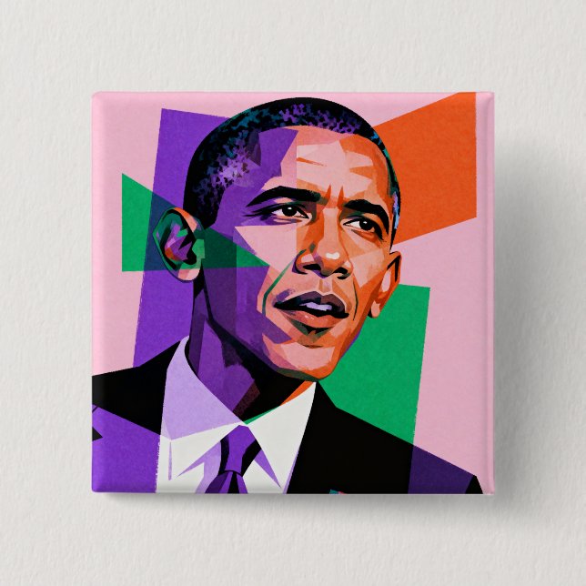 Modern Geometric Portrait of Barack Obama Button (Front)