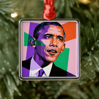 Modern Geometric Portrait of Barack Obama Metal Ornament