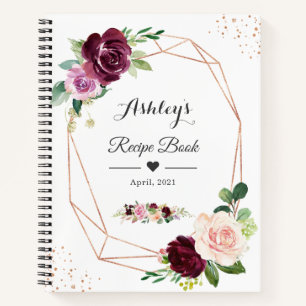Modern Geometric Purple Blush Floral Recipe Book