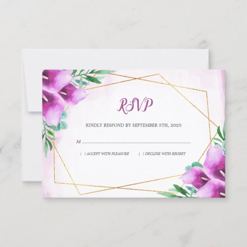 Modern Geometric Purple Calla Lily Floral Wedding RSVP Card