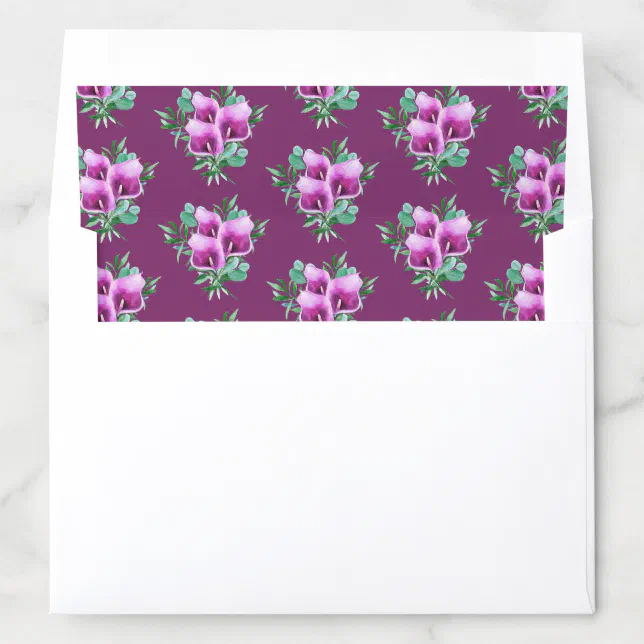 Modern Geometric Purple Calla Lily Wedding Envelope Liner | Zazzle