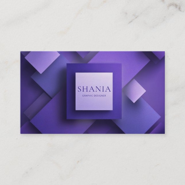 Modern Geometric Purple Glitter Textured Square Business Card (Front)