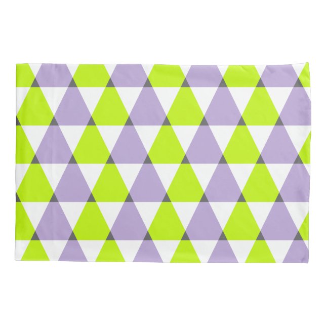 Modern Geometric Purple Green Triangles Pattern Pillow Case (Back)