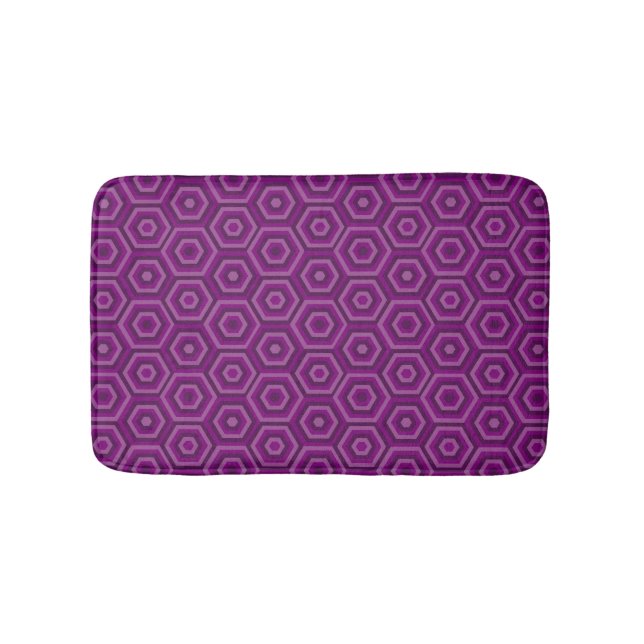 Modern Geometric Purple Nested Hexagons Bath Mat (Front)