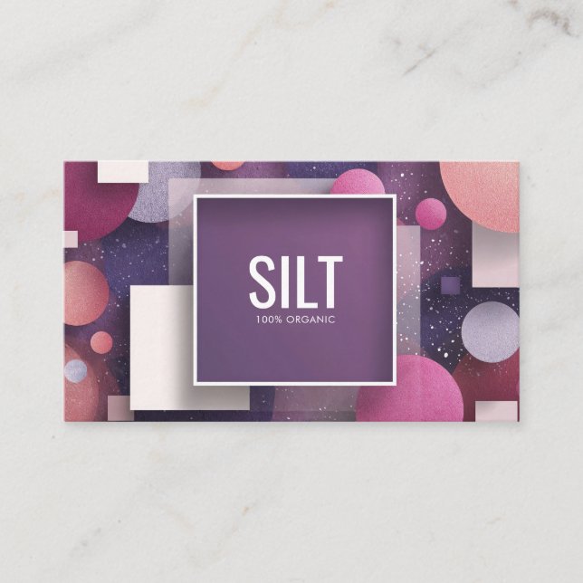 Modern Geometric Purple Pink Glitter Circle Square Business Card (Front)