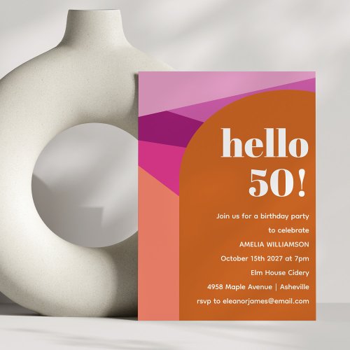 Modern Geometric Purple Terracotta 50th Birthday Invitation