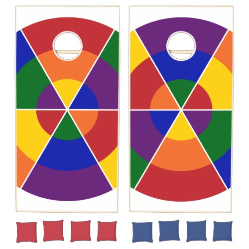 Modern Geometric Rainbow Circle Pattern Cornhole Set