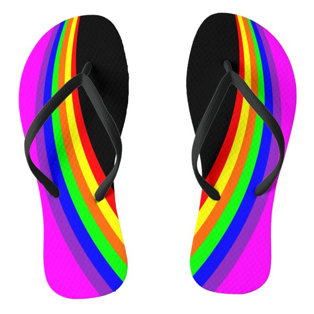 Modern Geometric Rainbow Color Stripe Pattern Flip Flops (Footbed)