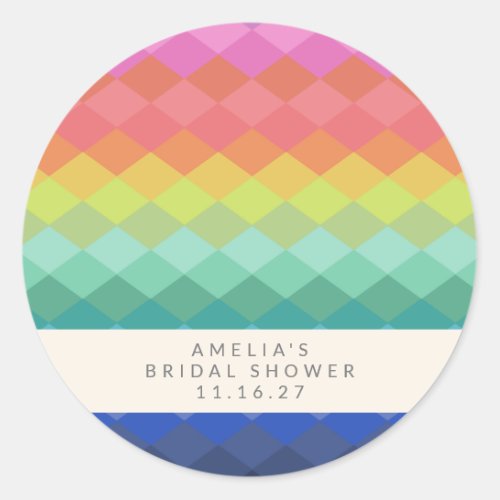 Modern Geometric Rainbow Custom Bridal Shower  Classic Round Sticker