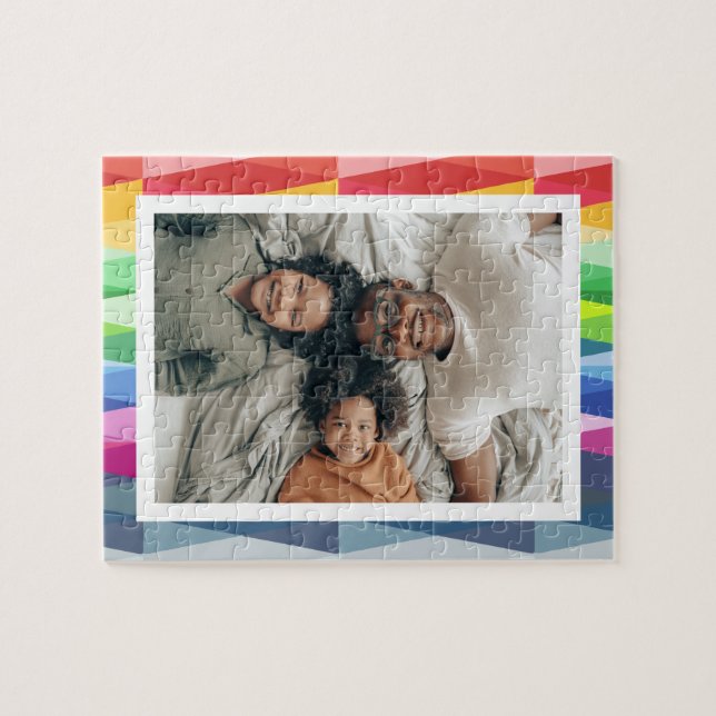 Modern Geometric Rainbow Personalized Photo Jigsaw Puzzle (Horizontal)