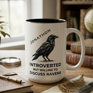 Modern Geometric Raven Gift Introvert Humor Art Two-Tone Coffee Mug