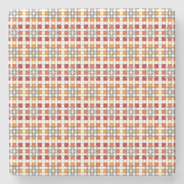 Modern geometric red Amber squares pattern Stone Coaster (Front)