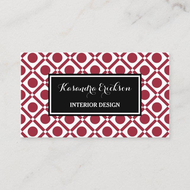 Modern Geometric Red and Black Interior Design Business Card (Front)