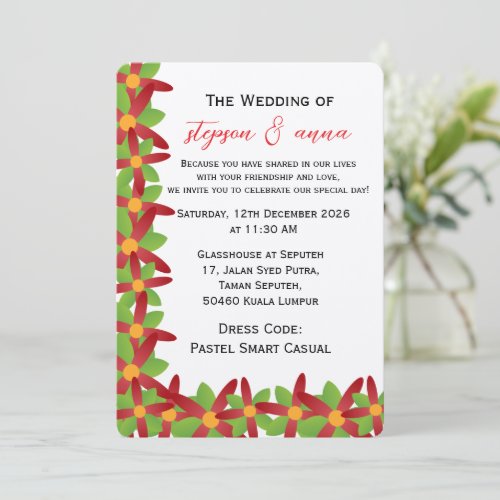 Modern Geometric Red and Green Vector Blossom Invitation