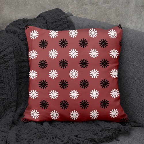Modern Geometric Red Black Floral Abstract Throw Pillow