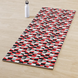 Modern Geometric Red Gray Black Pattern Yoga Mat