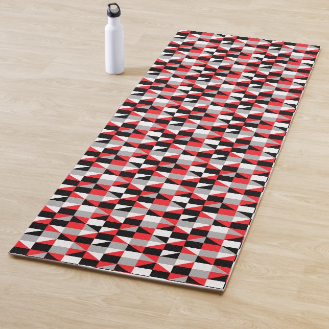 Modern Geometric Red Gray Black Pattern Yoga Mat (In Situ)