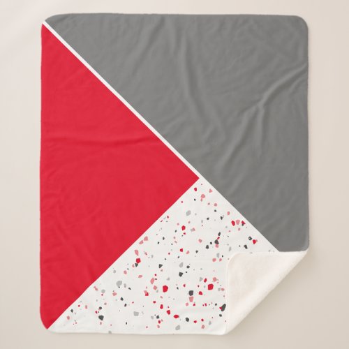 Modern Geometric Red Grey Terrazzo Sherpa Blanket