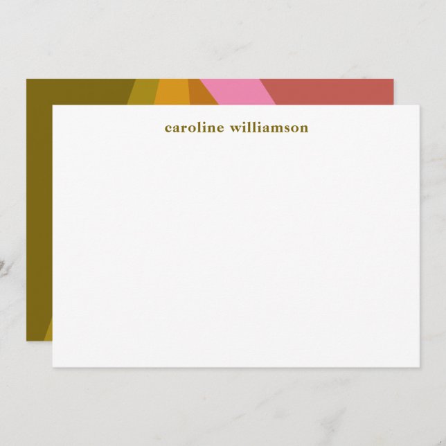 Modern Geometric Red Olive Green Monogrammed Note Card (Front/Back)