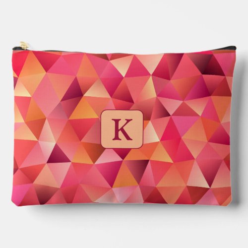 Modern Geometric Red Orange Pink Monogram Accessory Pouch