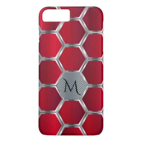 Modern Geometric Red  Silver Pattern Monogram iPhone 8 Plus7 Plus Case