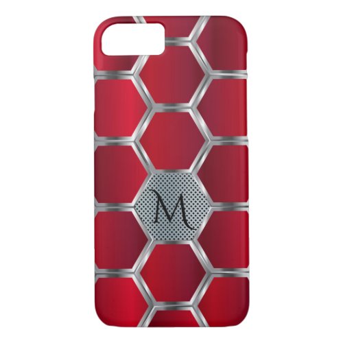 Modern Geometric Red  Silver Pattern Monogram GR2 iPhone 87 Case