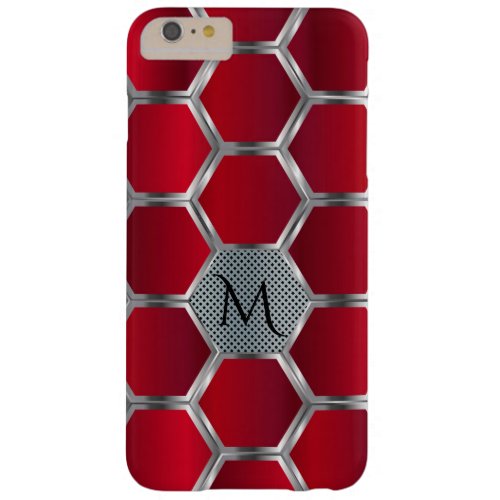 Modern Geometric Red  Silver Pattern Monogram GR3 Barely There iPhone 6 Plus Case