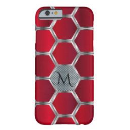 Modern Geometric Red &amp; Silver Pattern Monogram GR4 Barely There iPhone 6 Case