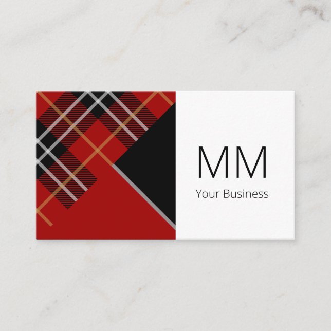 Modern Geometric Red Tartan Plaid Personalized Business Card (Front)