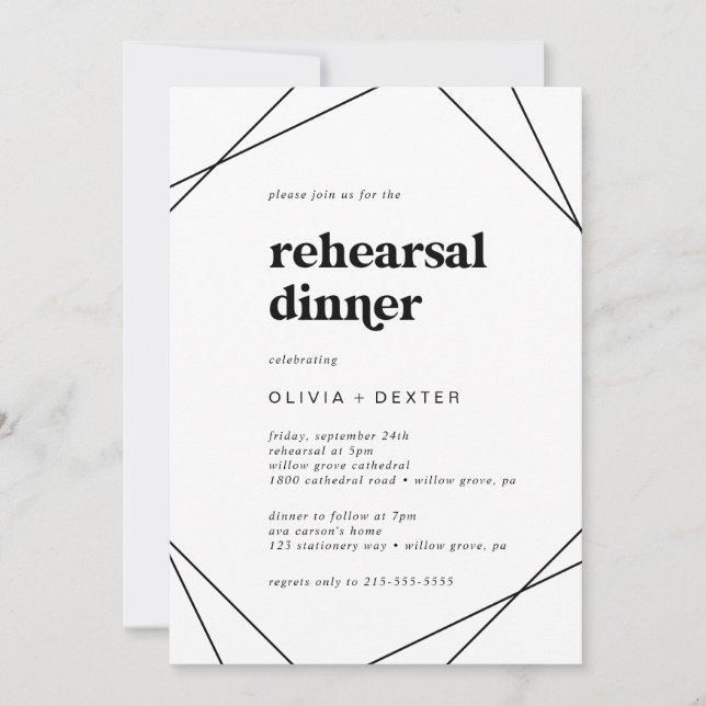 Modern Geometric Rehearsal Dinner Invitation (Front)