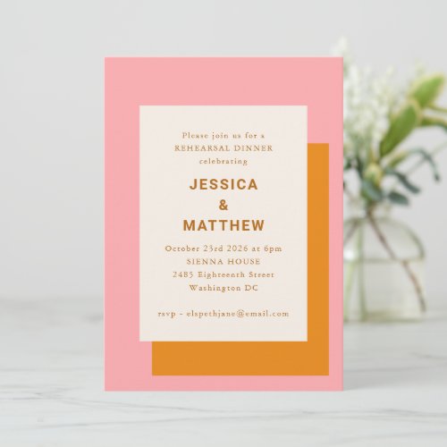 Modern Geometric Rehearsal Dinner Pink and Orange Invitation