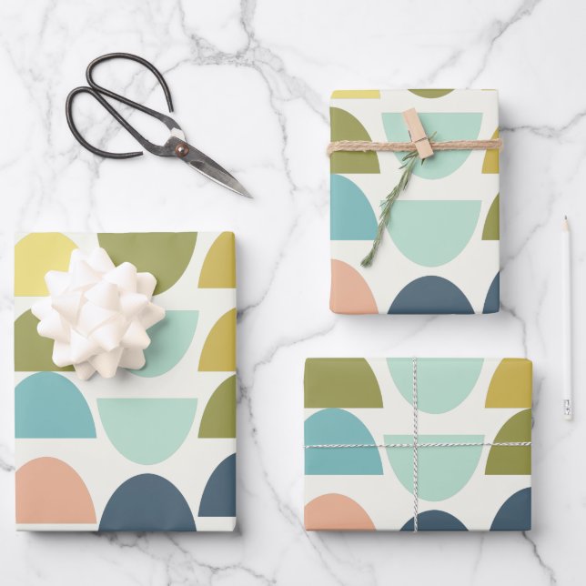 Modern Geometric Retro Arch Pattern Earthy Tones Wrapping Paper Sheets (Front)