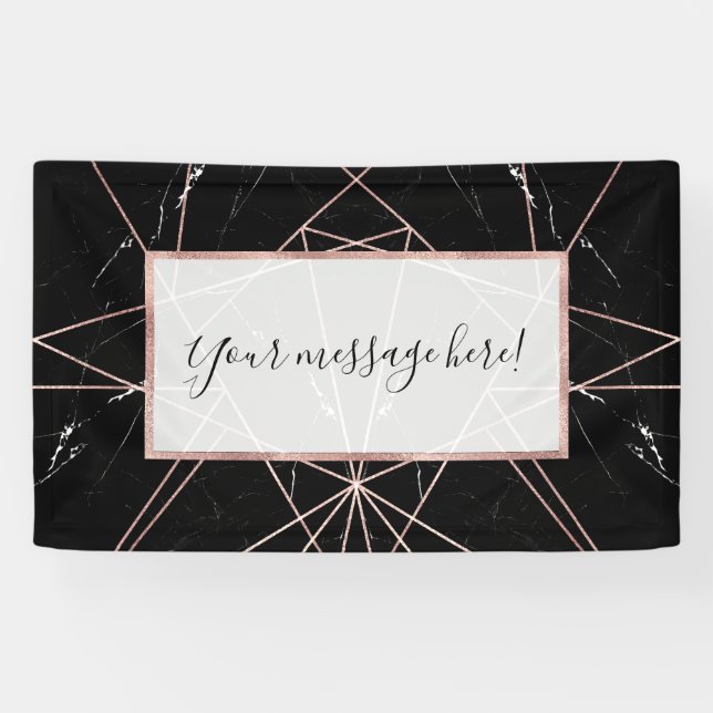 Modern Geometric Rose Gold Marble Triangles Banner (Horizontal)