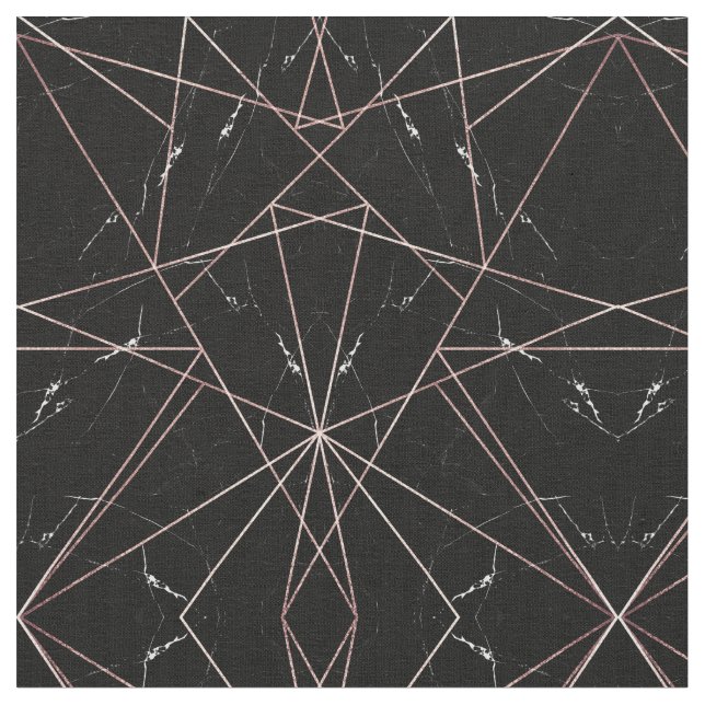 Modern Geometric Rose Gold Marble Triangles Fabric (Close Up)