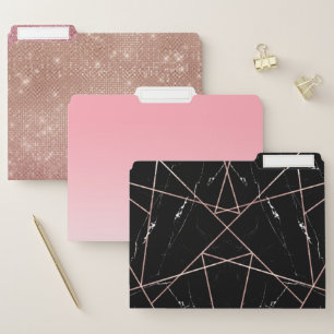 Modern Geometric Rose Gold Marble Triangles File Folder
