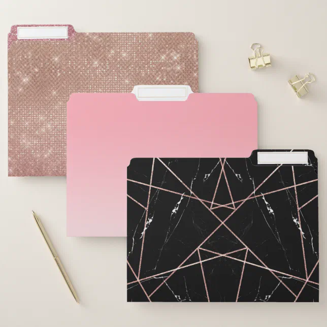 Modern Geometric Rose Gold Marble Triangles File Folder | Zazzle