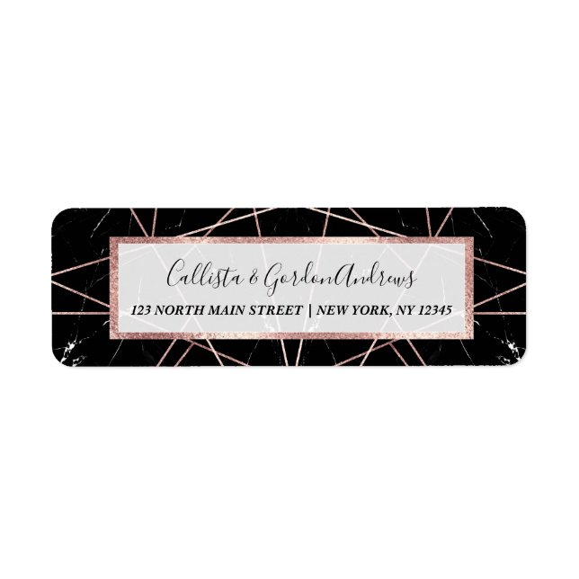 Modern Geometric Rose Gold Marble Triangles Label (Front)