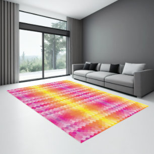 Modern Geometric Rug – Pink & Yellow Hexagon