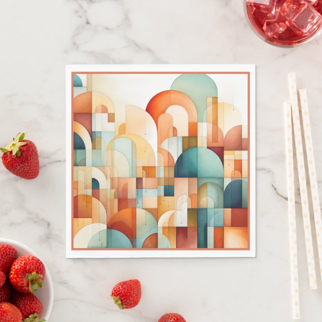 Modern Geometric Rust Turquoise Peach Teal Napkins (Insitu)