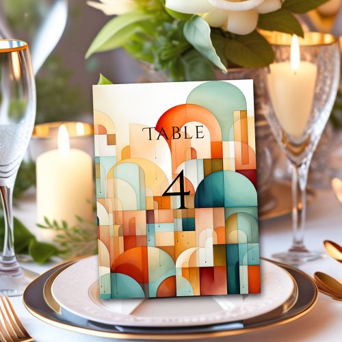 Modern Geometric Rust Turquoise Peach Teal Table Number