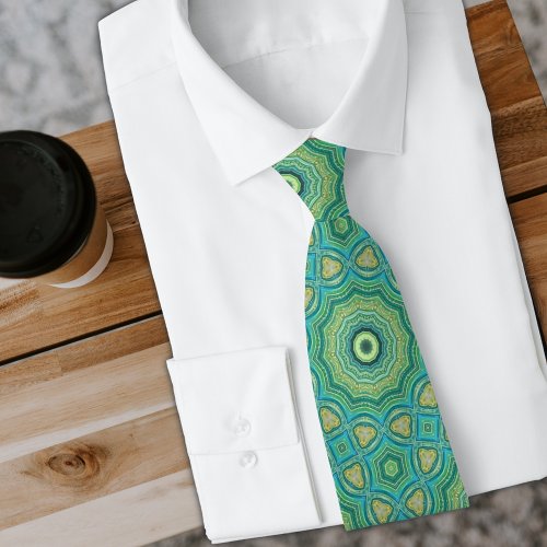 Modern Geometric Sage Green and Yellow Neck Tie