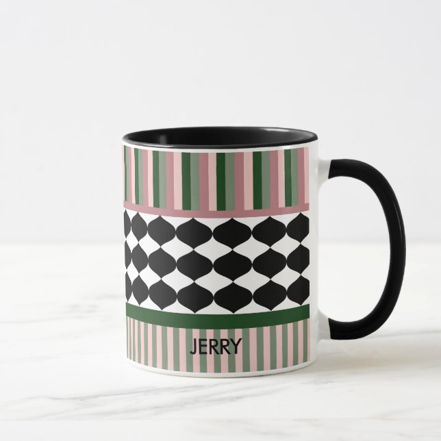 Modern Geometric Sage Green Pink Personalized Mug (Right)