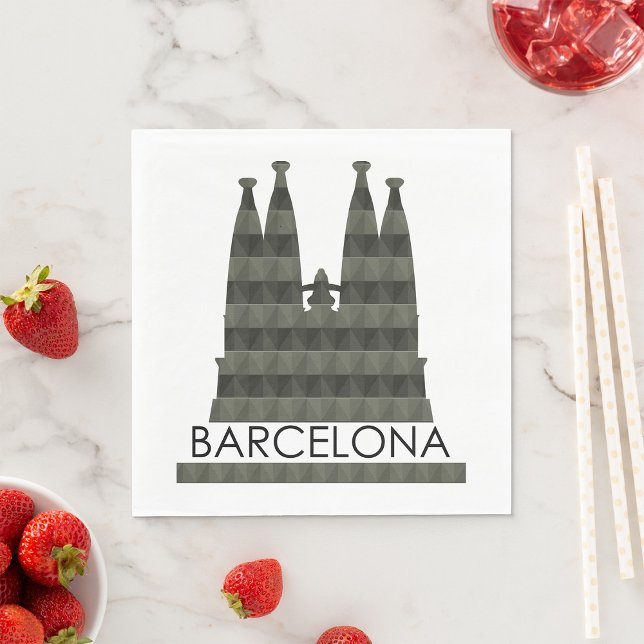 Modern Geometric Sagrada Familia Barcelona Skyline Napkins (Creator Uploaded)