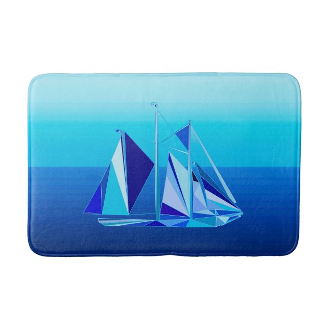 Modern Geometric Sailboat / Yacht, Cobalt Blue Bathroom Mat (Front)