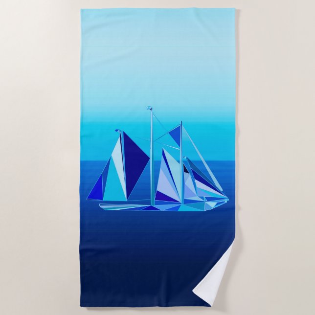 Modern Geometric Sailboat / Yacht, Cobalt Blue Beach Towel (Front)