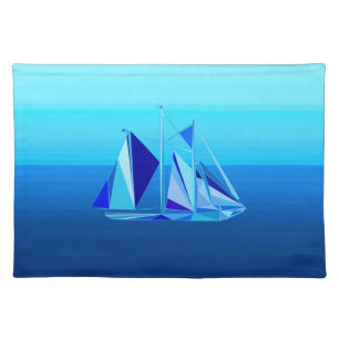 Modern Geometric Sailboat / Yacht, Cobalt Blue Clo Cloth Placemat