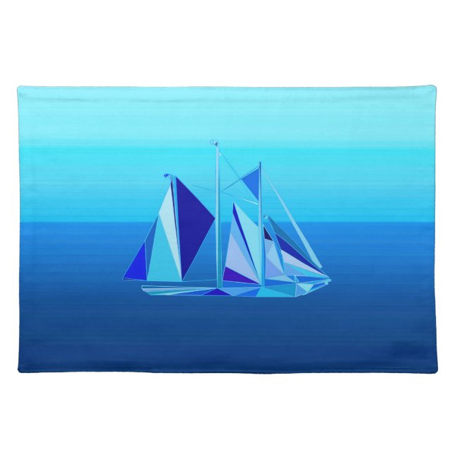 Modern Geometric Sailboat / Yacht, Cobalt Blue Clo Cloth Placemat (Front)