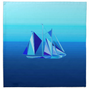 Modern Geometric Sailboat / Yacht, Cobalt Blue Cloth Napkin
