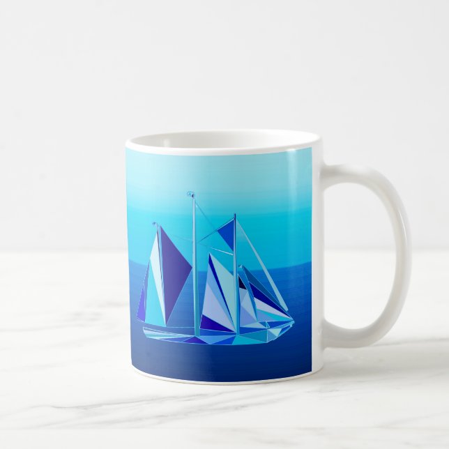 Modern Geometric Sailboat / Yacht, Cobalt Blue Coffee Mug (Right)