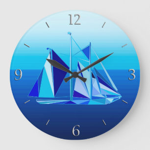 Modern Geometric Sailboat / Yacht, Cobalt Blue Large Clock